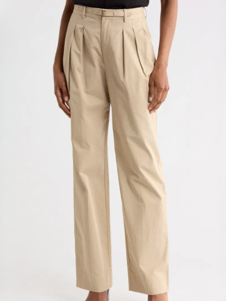 Frame Pleated Wide Leg Trousers With Belt In Khaki/Beige Size Us 4 (Nwot)